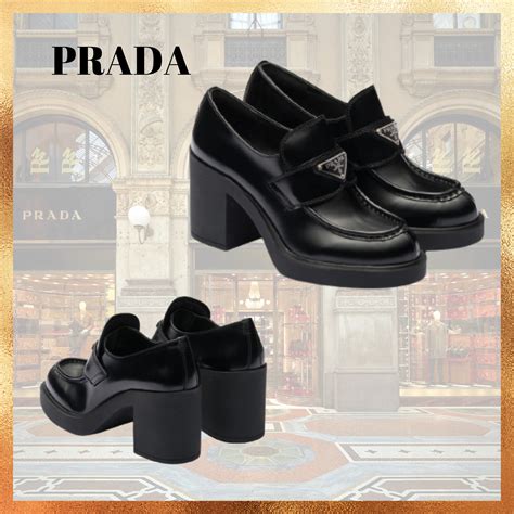 prada loafer damen|Prada high heeled loafers.